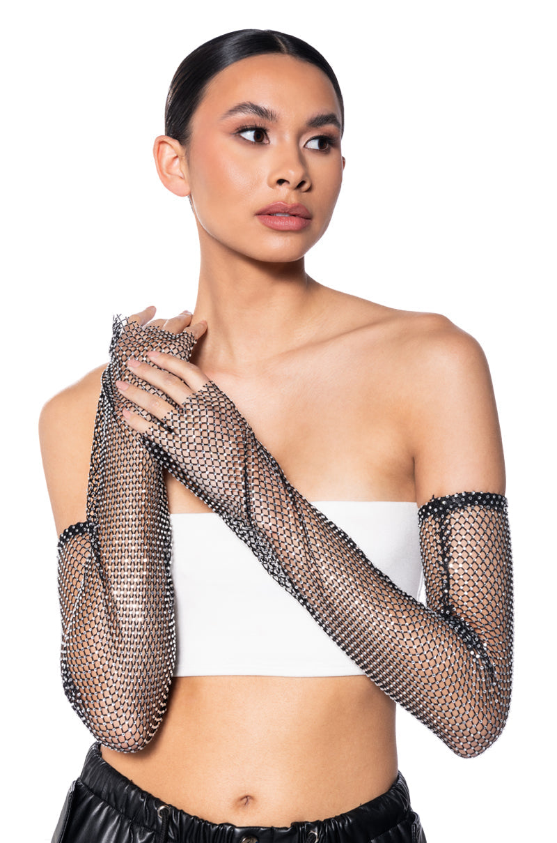 ALL NIGHT LONG RHINESTONE MESH GLOVES