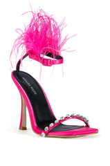 AZALEA WANG CONFETTI FEATHER STILETTO SANDAL IN PINK