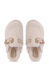 AZALEA WANG DEVANY WHITE SHERPA SLIP ON CLOG