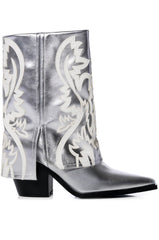 AZALEA WANG ESPERANZA WESTERN STYLE BOOTIE IN METALLIC SILVER