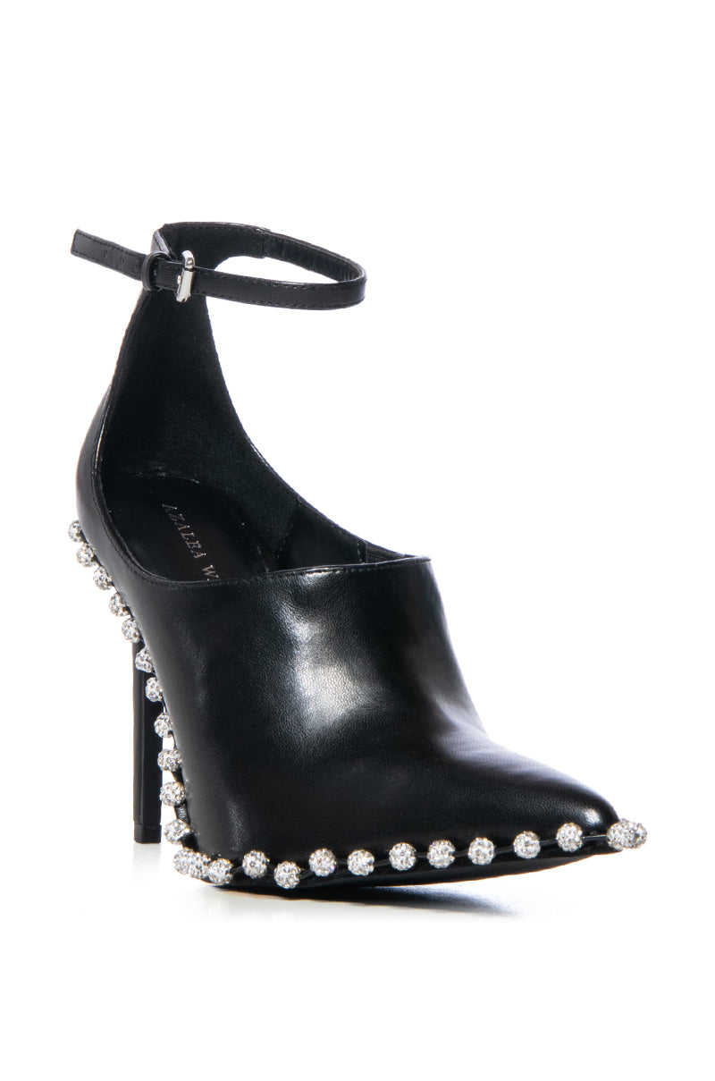AZALEA WANG FOSSA EMBELLISHED STRAP PUMP IN BLACK