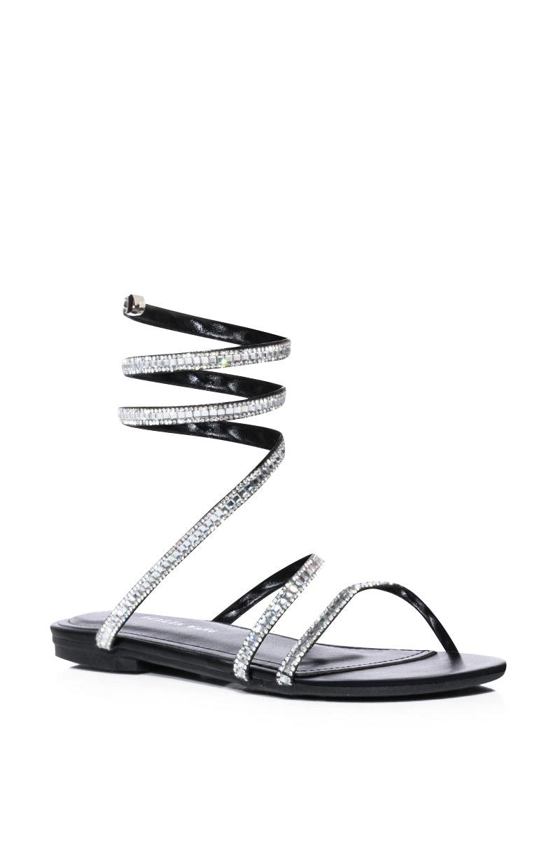 AZALEA WANG LAKEWOOD EMBELLISHED FLAT SANDAL IN BLACK