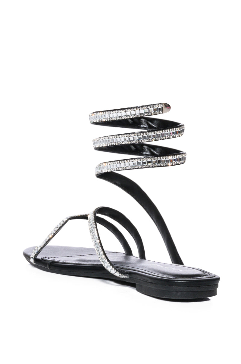 AZALEA WANG LAKEWOOD EMBELLISHED FLAT SANDAL IN BLACK