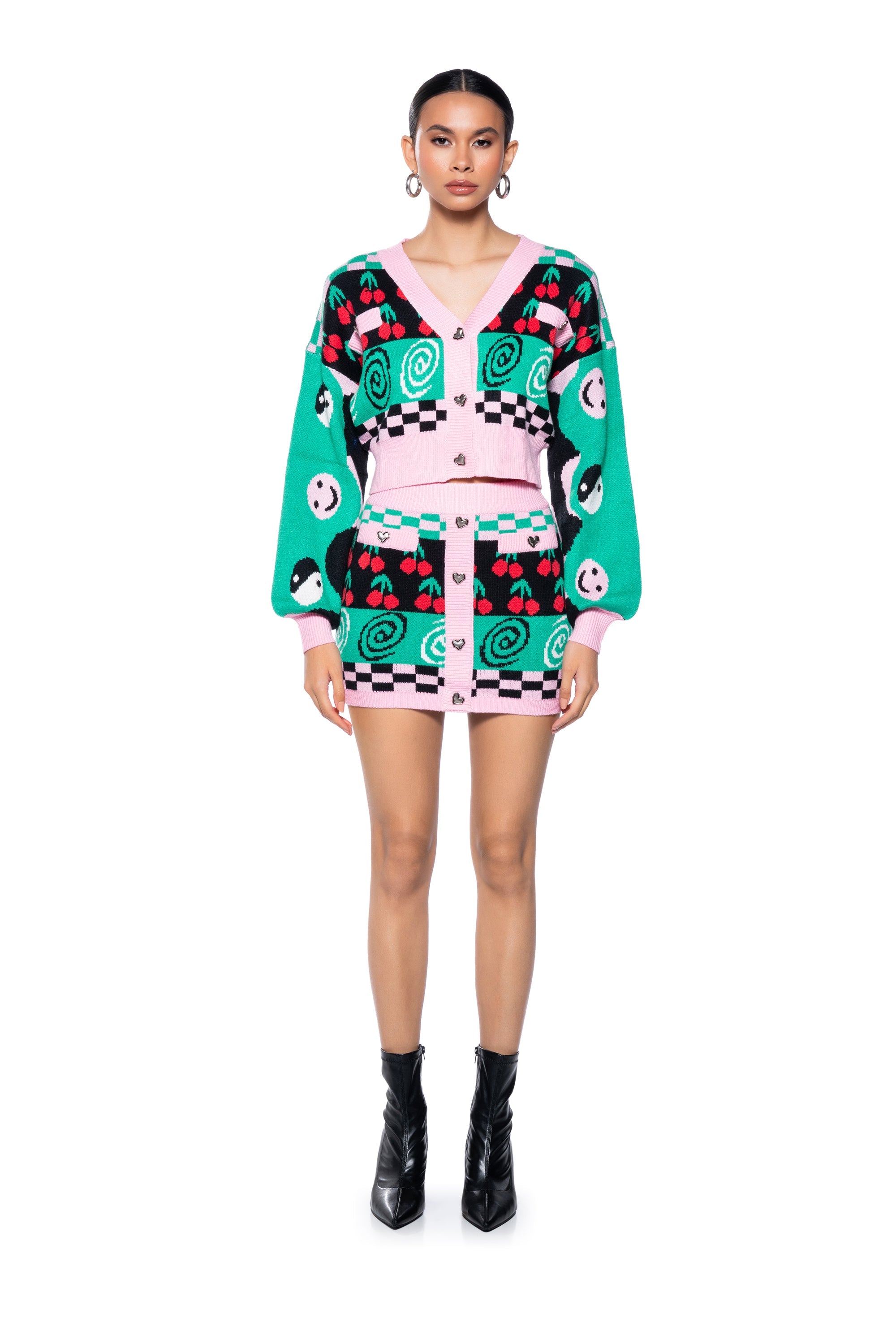 CHERRY ON TOP BUTTON FRONT KNIT MINI SKIRT