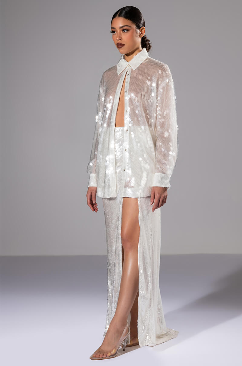 COLD AS ICE SEQUIN BUTTON DOWN SHIRT