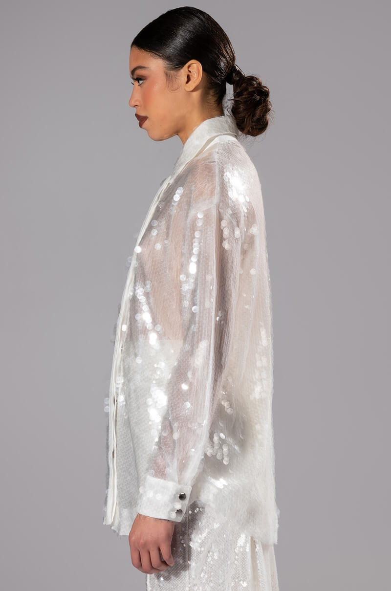 COLD AS ICE SEQUIN BUTTON DOWN SHIRT